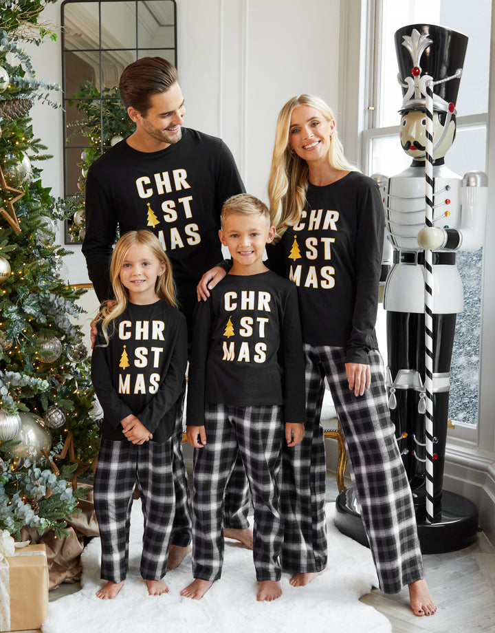 Black Check Long Sleeve Christmas Pyjamas (2-Piece Set)