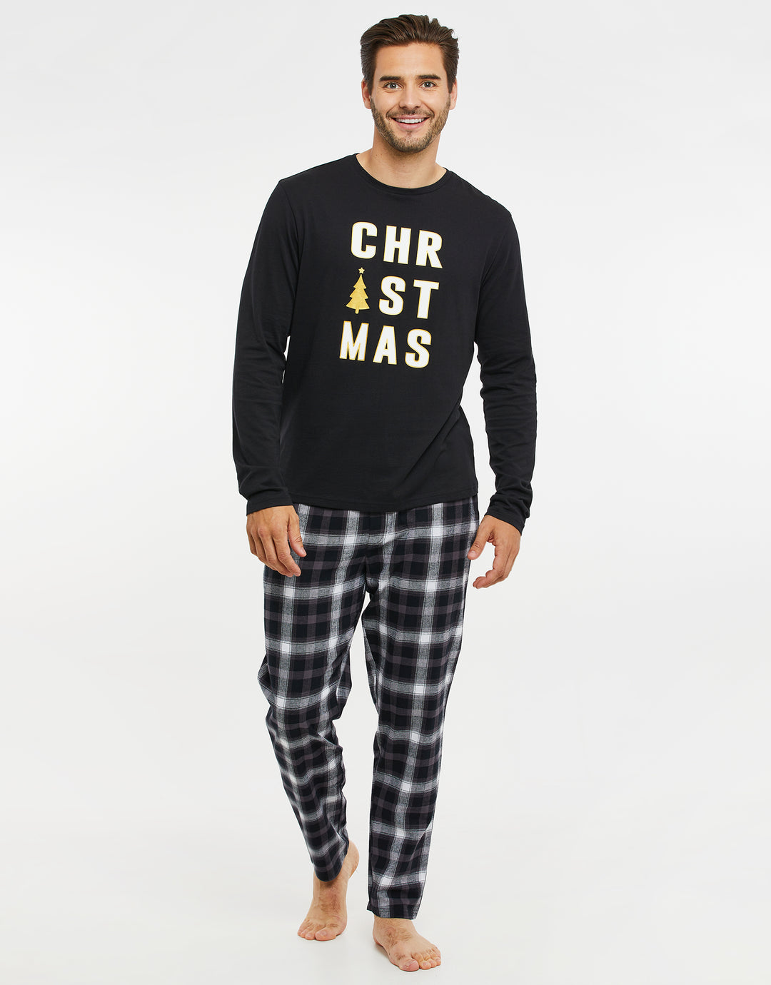 Black Check Long Sleeve Christmas Pyjamas (2-Piece Set)