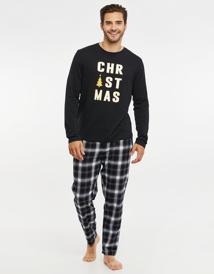 Black Check Long Sleeve Christmas Pyjamas (2-Piece Set)