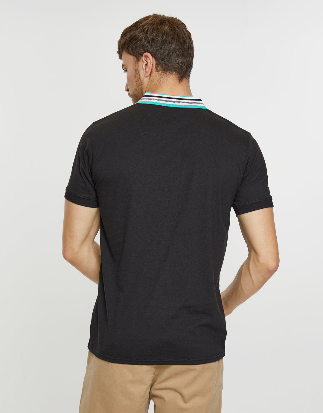 Black Contrast Rib Collar Polo Shirt