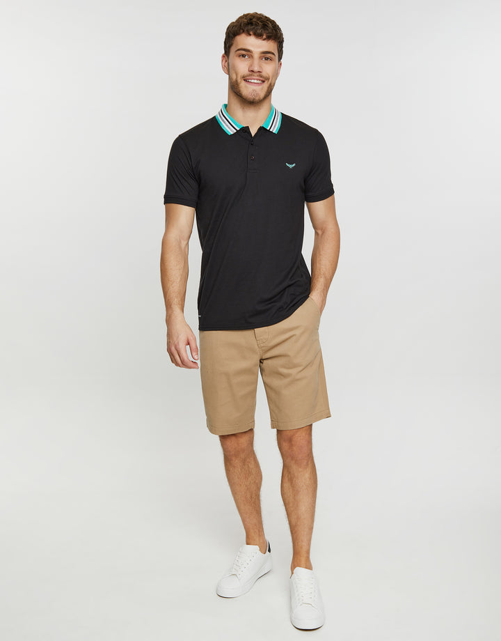 Black Contrast Rib Collar Polo Shirt