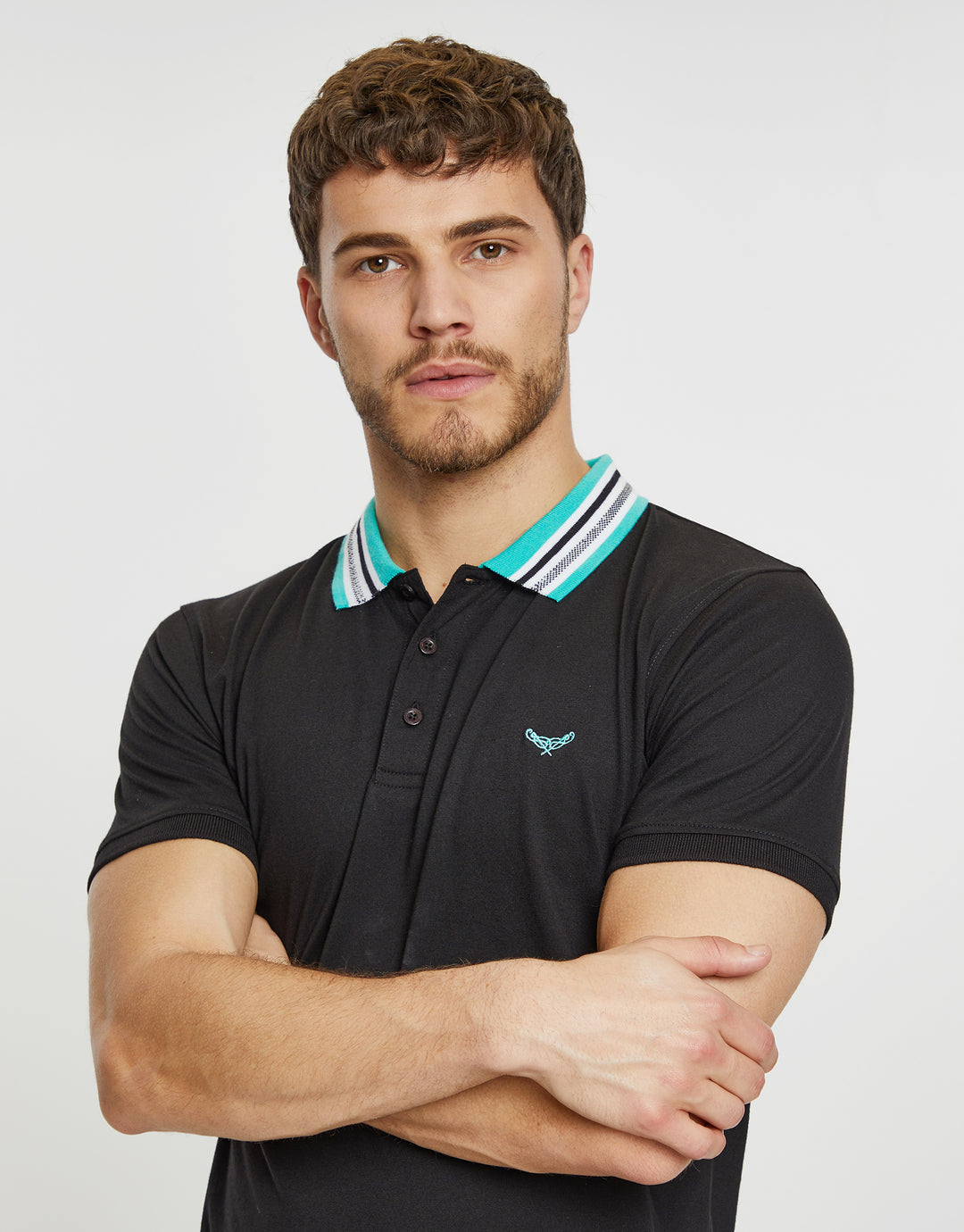 Black Contrast Rib Collar Polo Shirt