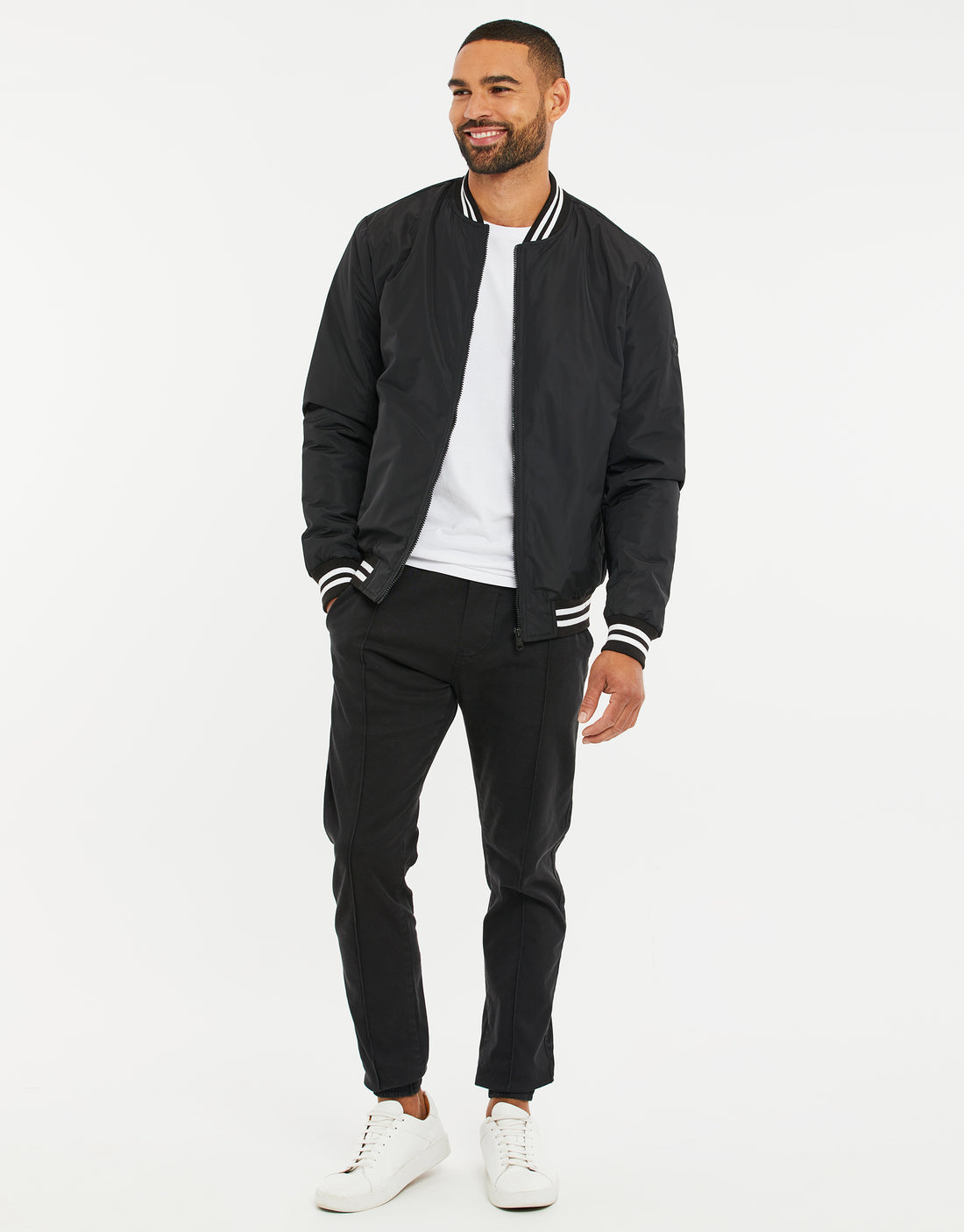 Men's Black Contrast Stripe Classic Bomber Jacket – Threadbare