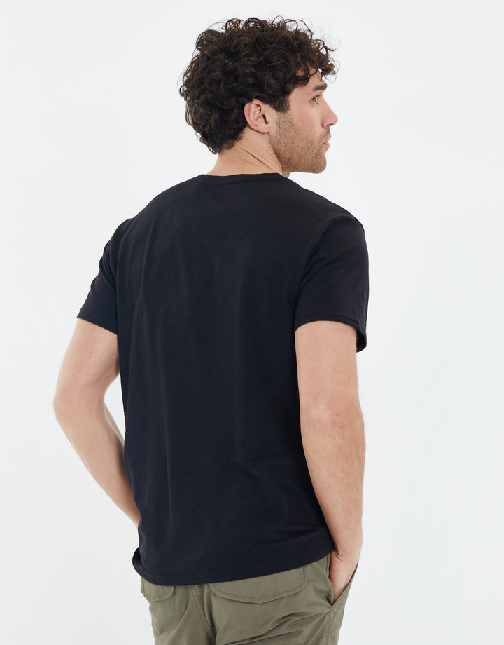 Black Cotton Slub Graphic Short Sleeve T-Shirt