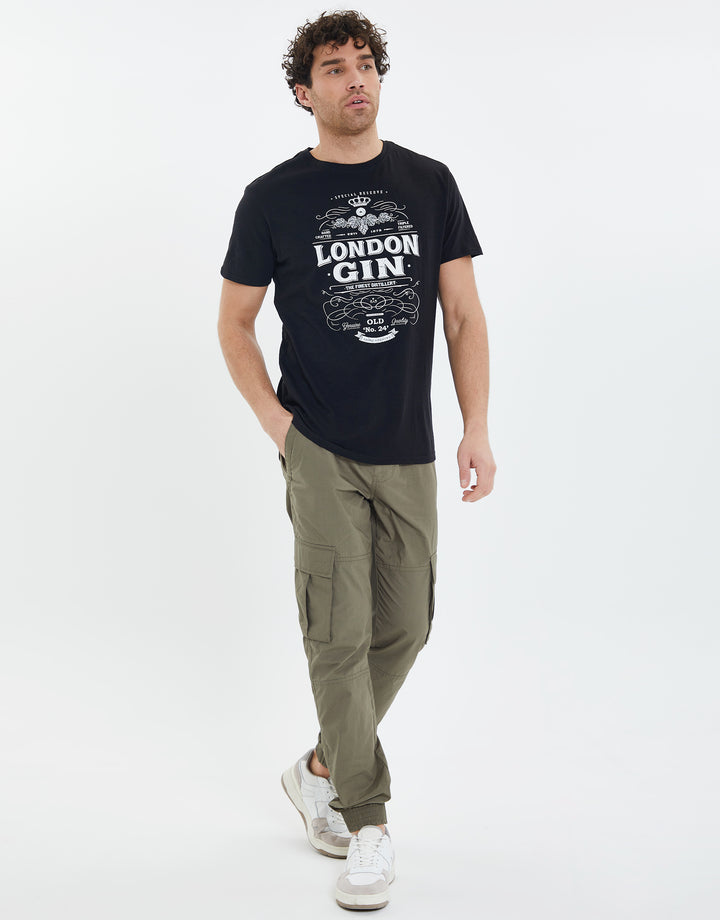 Black Cotton Slub Graphic Short Sleeve T-Shirt