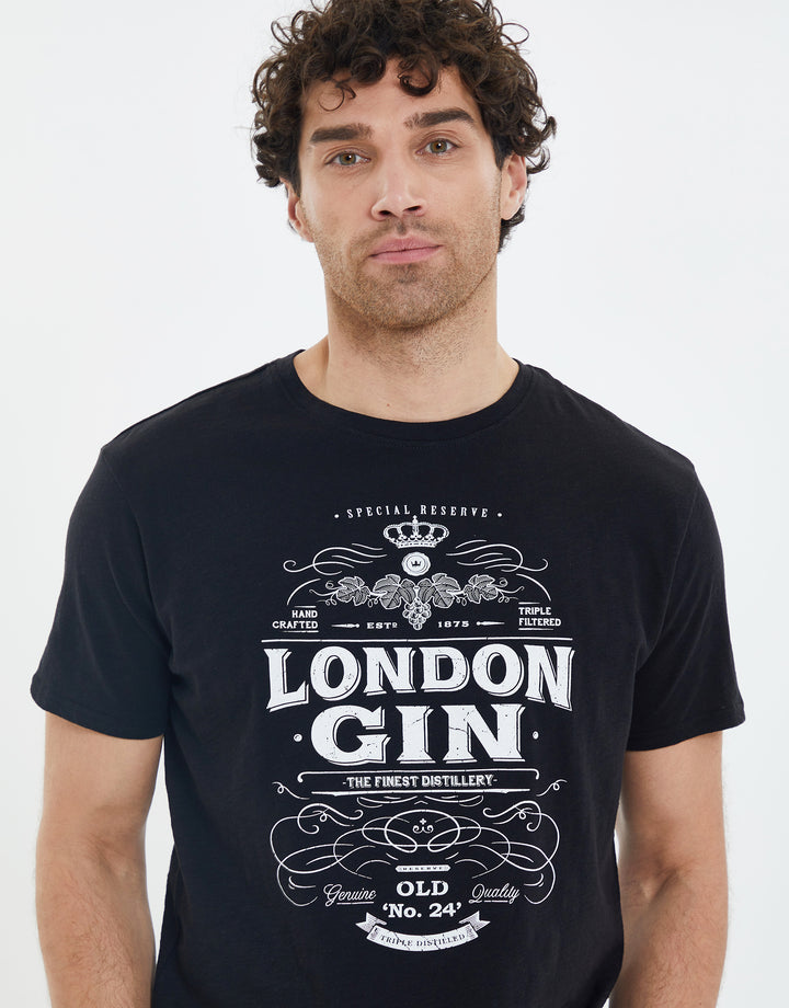 Black Cotton Slub Graphic Short Sleeve T-Shirt