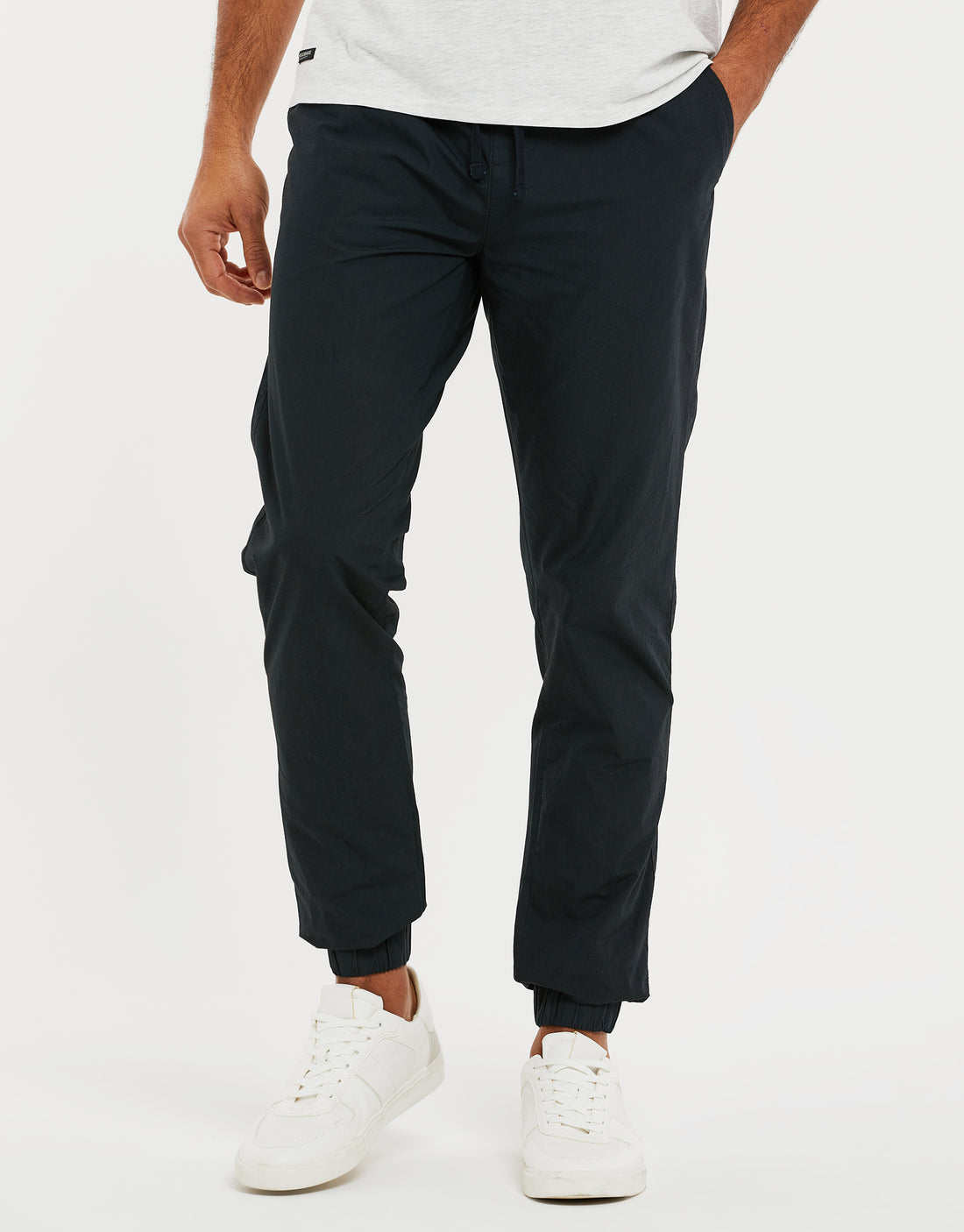 Men's Black Cuffed Cotton Drawstring Jogger Style Trousers – Threadbare