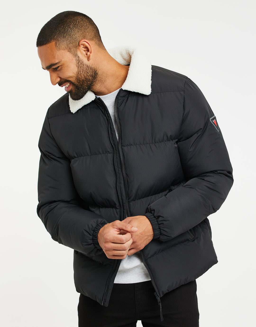 Collar Puffer Jacket Borg Collar Jacket Men Buy Reiss Navy/ White