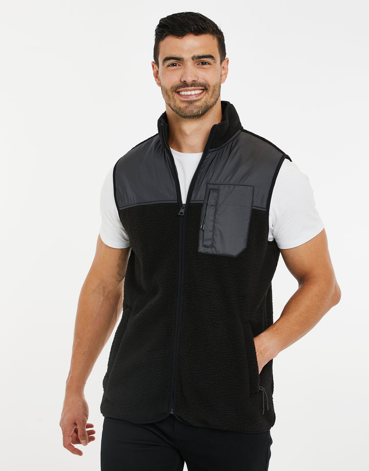 Black Faux Borg Contrast Panel Gilet