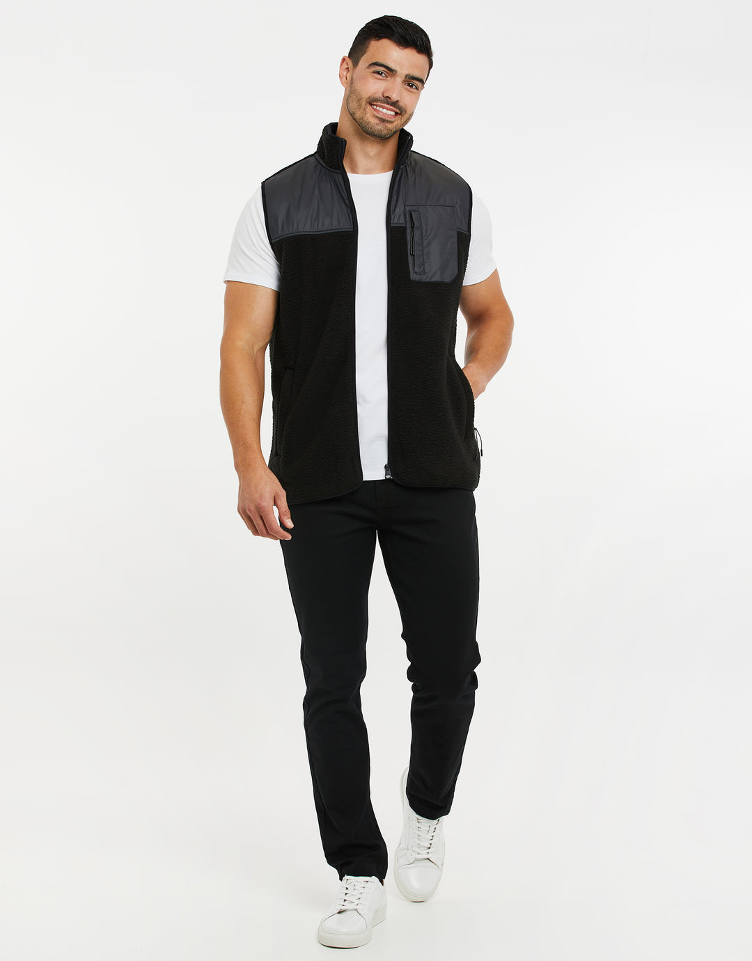 Black Faux Borg Contrast Panel Gilet