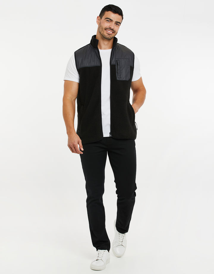 Black Faux Borg Contrast Panel Gilet