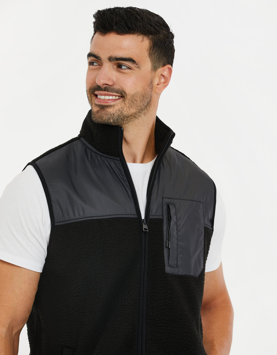 Black Faux Borg Contrast Panel Gilet