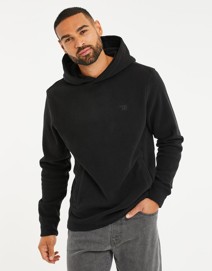 Black Microfleece Overhead Hoodie