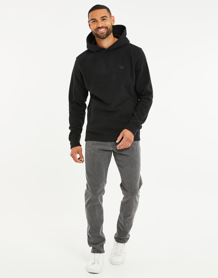 Black Microfleece Overhead Hoodie