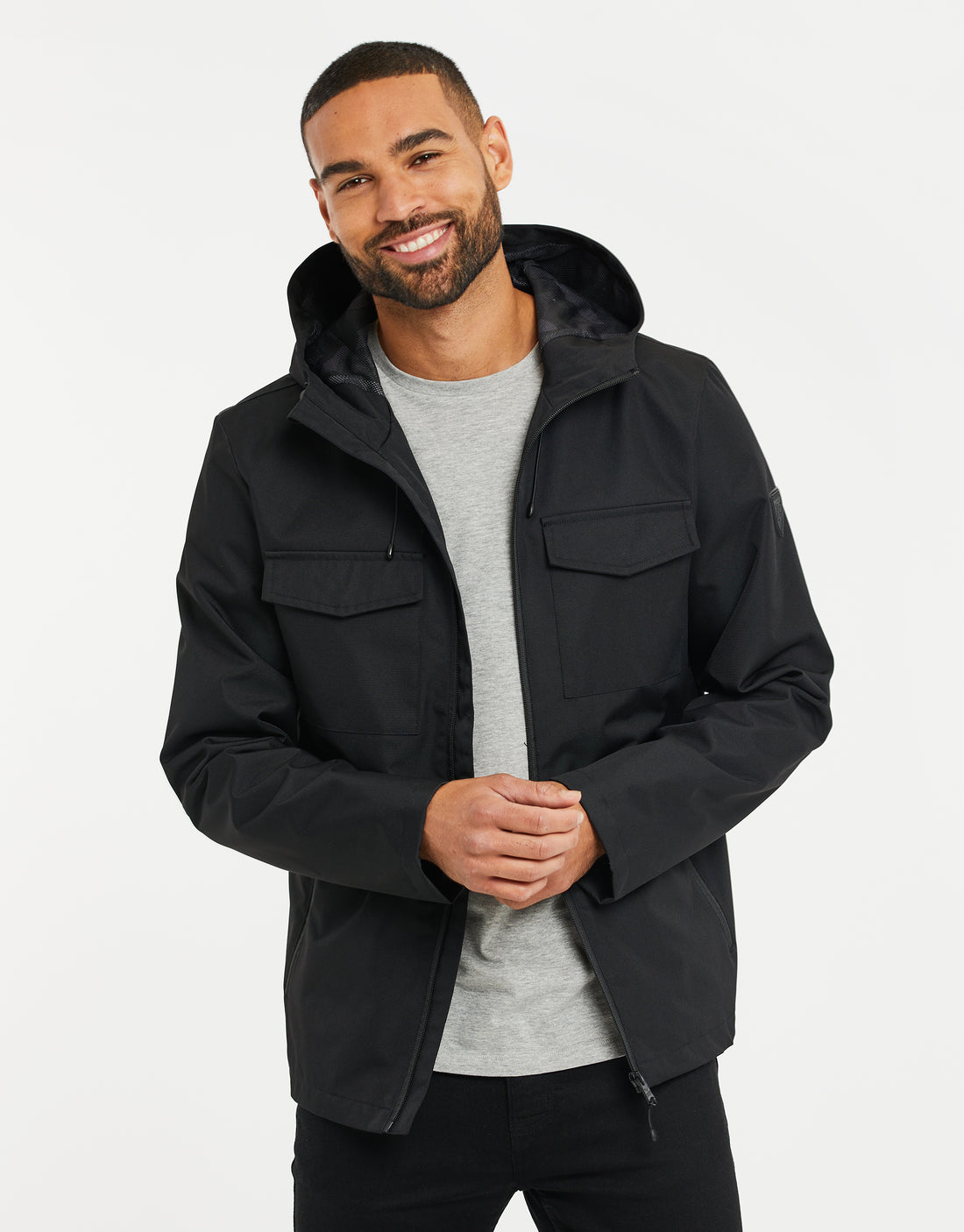 Men's Black Hooded Lightweight Zip-Through Jacket – Threadbare