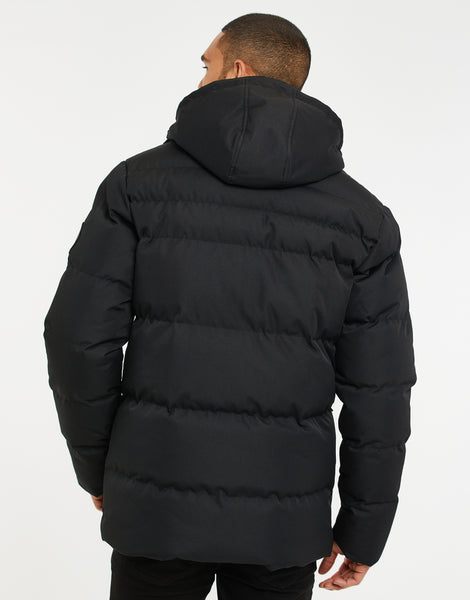 Men's Black Hooded Padded Funnel Neck Puffer Jacket – Threadbare