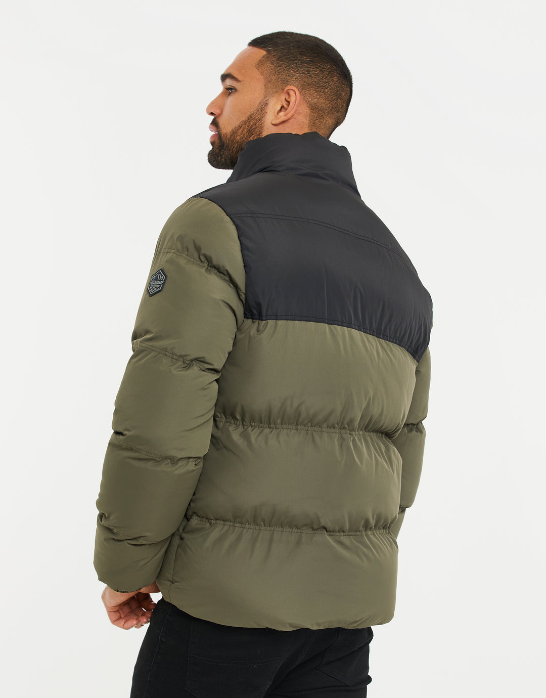 Khaki & Black Colourblock Puffer Jacket