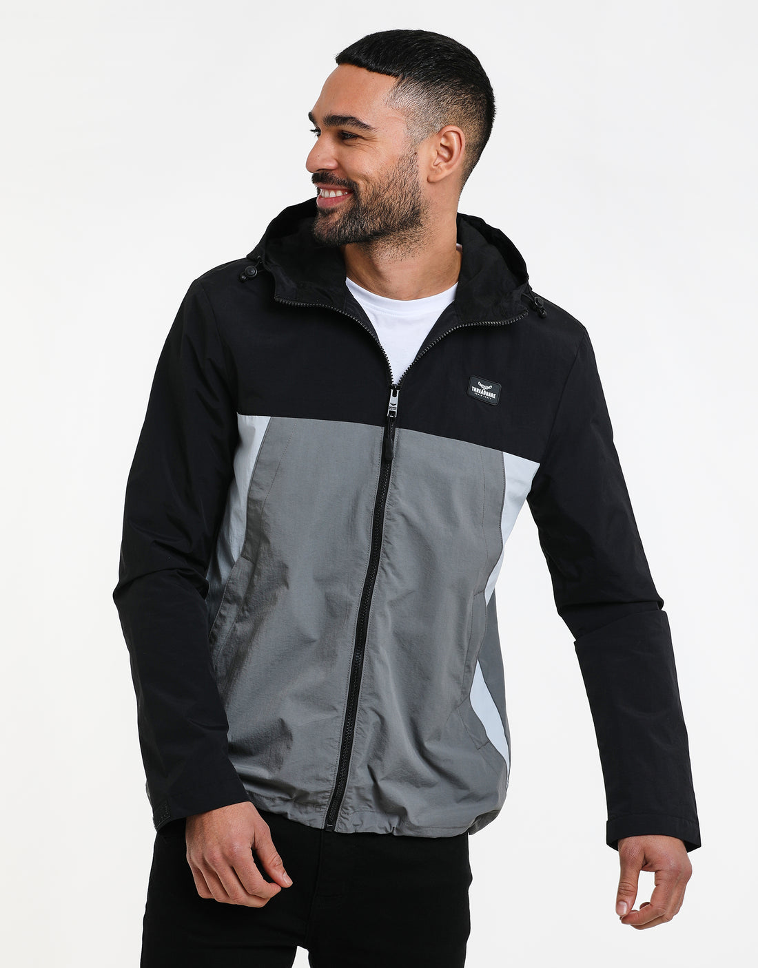 Men's Black Lightweight Colourblock Hooded Zip-Through Jacket – Threadbare