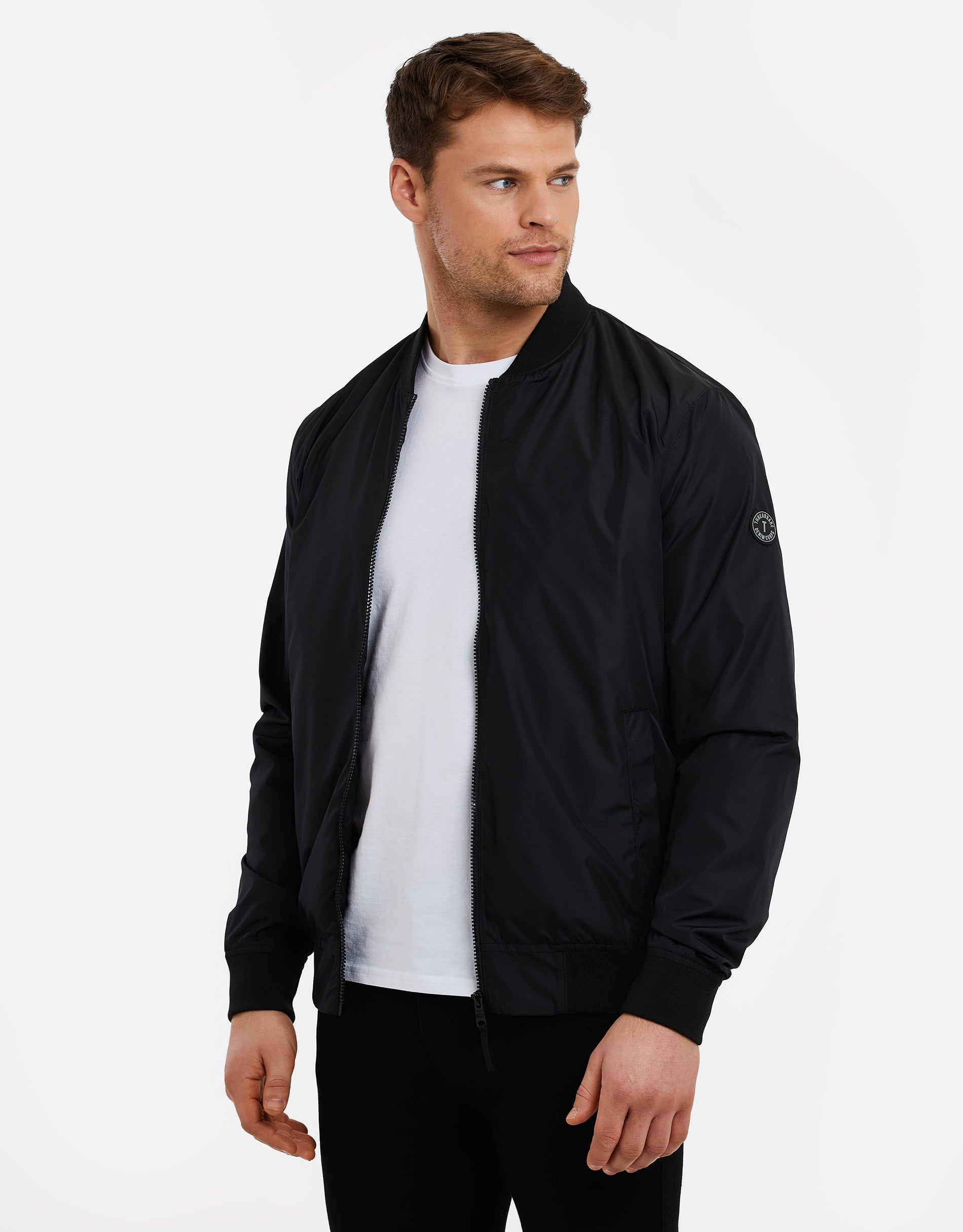 Black zip best sale up bomber jacket