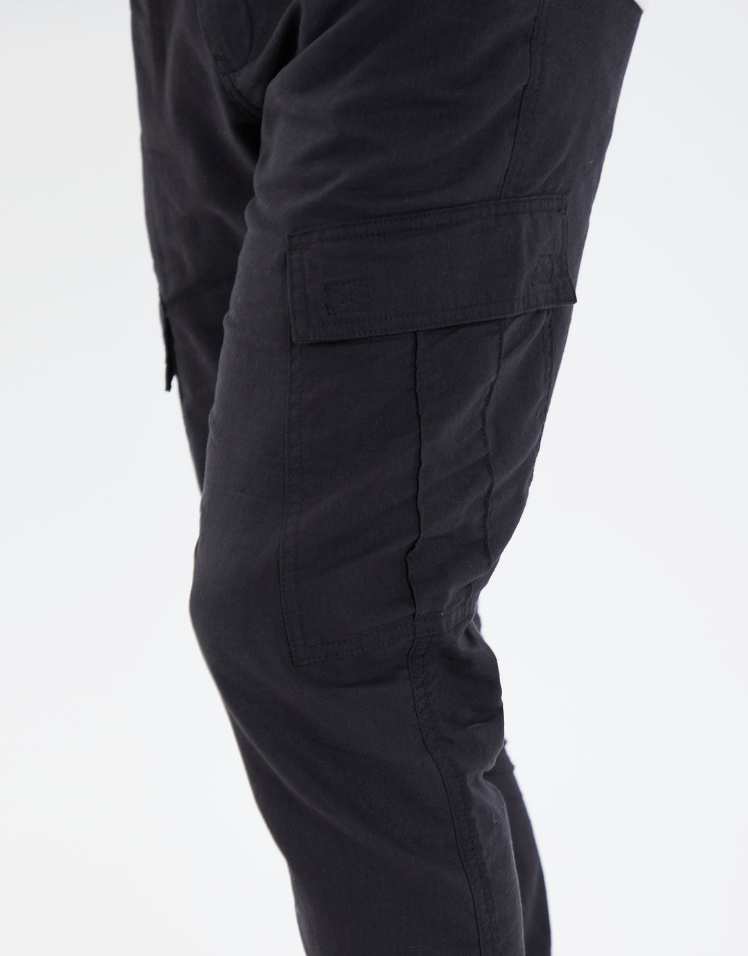 Black Linen Mix Cargo Trousers