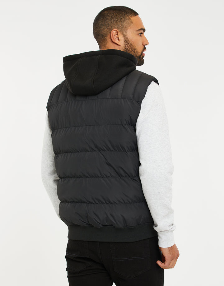 Black Padded Hooded Gilet