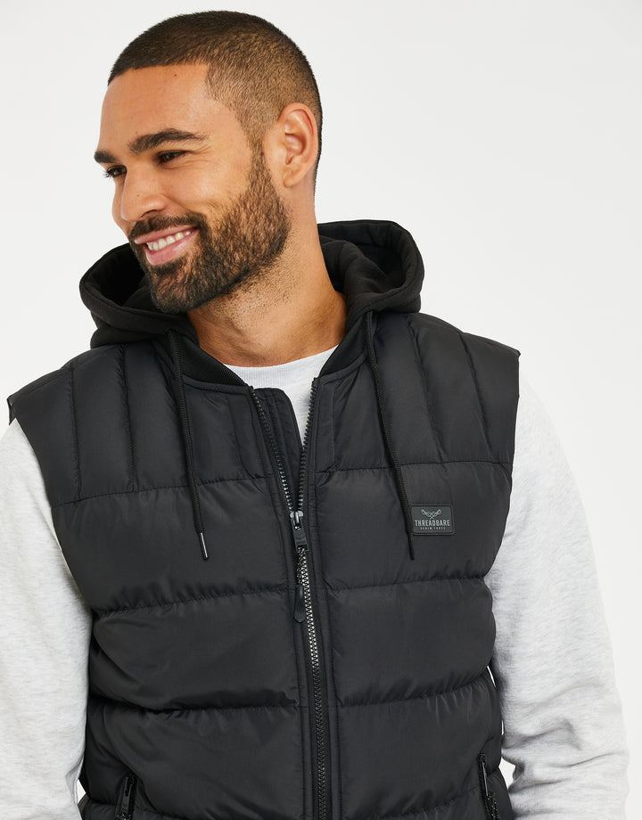 Black Padded Hooded Gilet