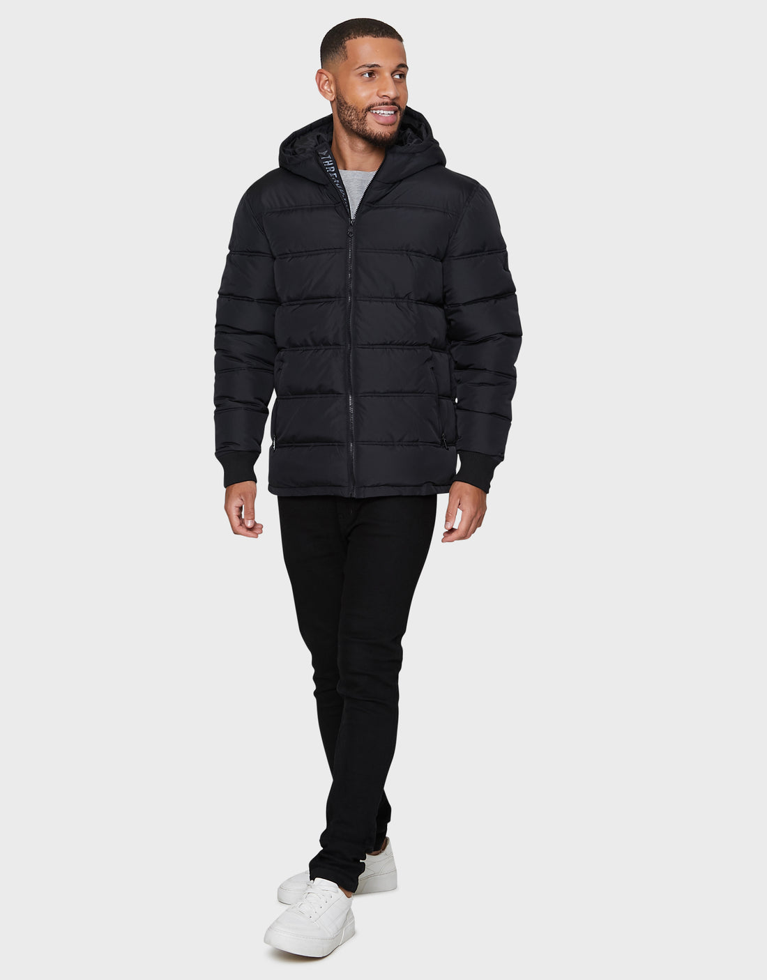Men's Black Padded Hooded Puffer Jacket – Threadbare