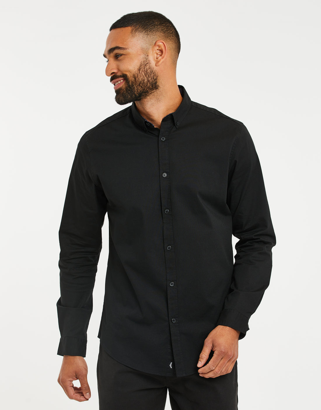 Men's Black Plain Cotton Mix Long Sleeve Shirt – Threadbare