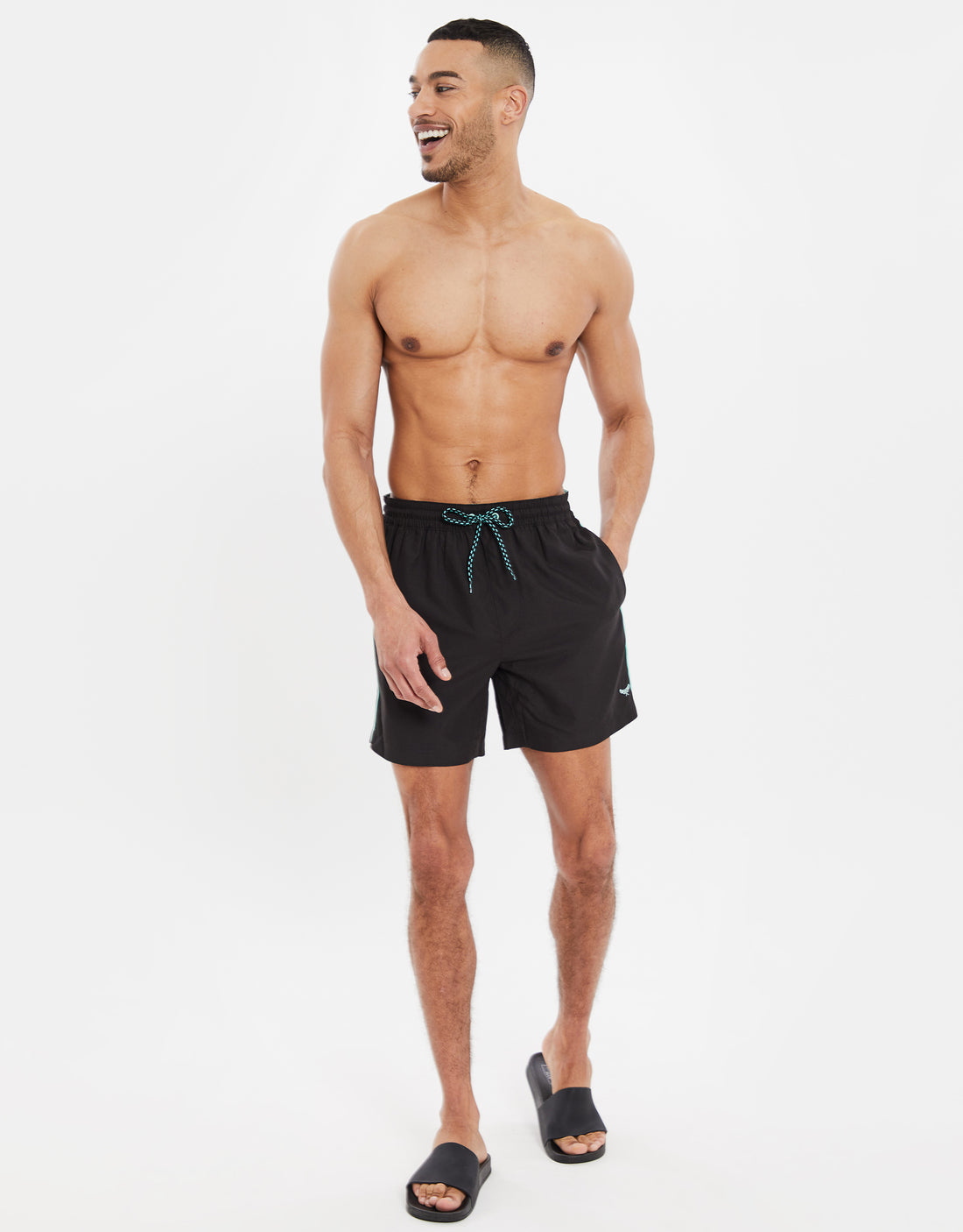 Men's Black Recycled Polyester Swim Shorts Swimwear – Threadbare