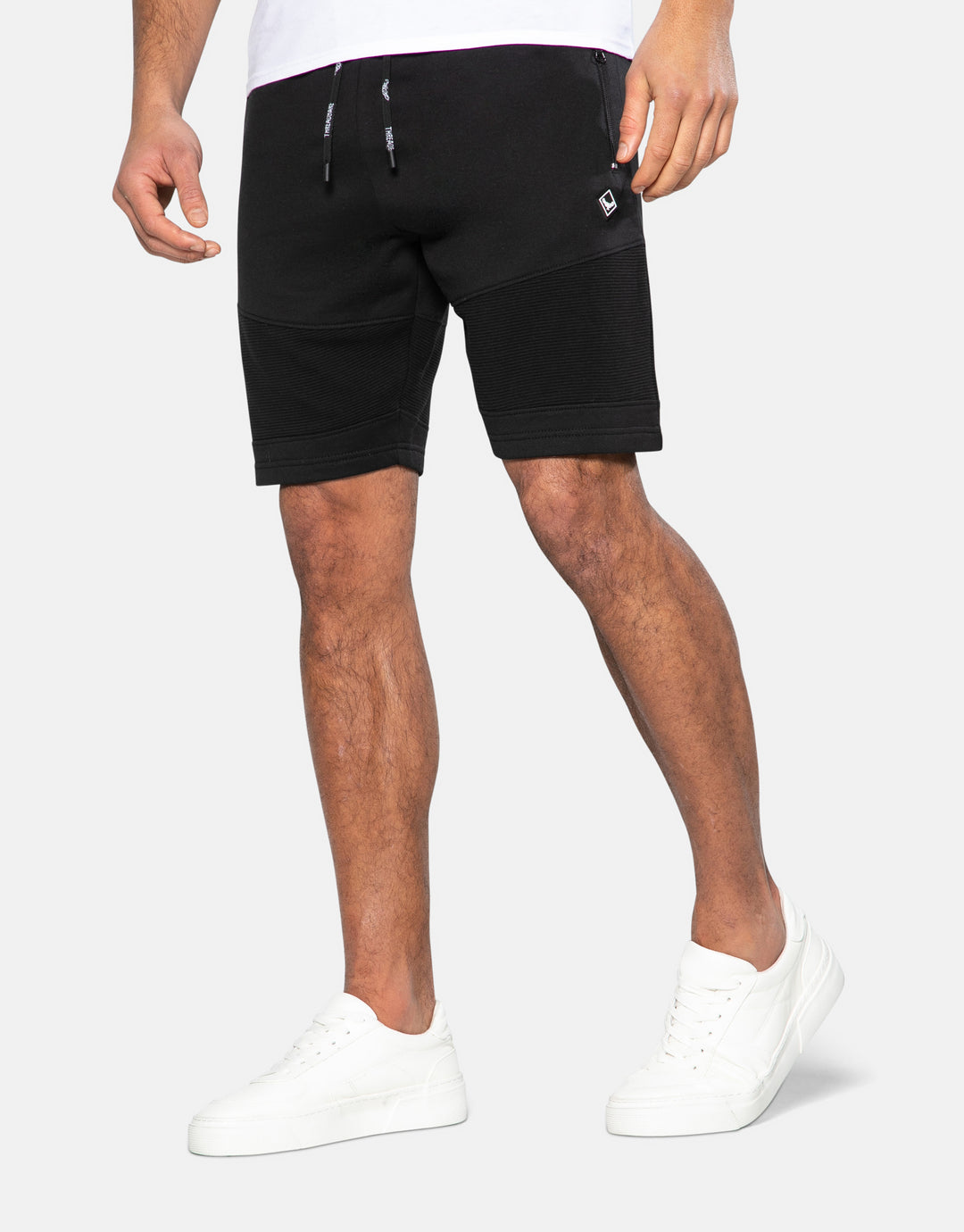 Black Ribbed Panel Fleece Shorts