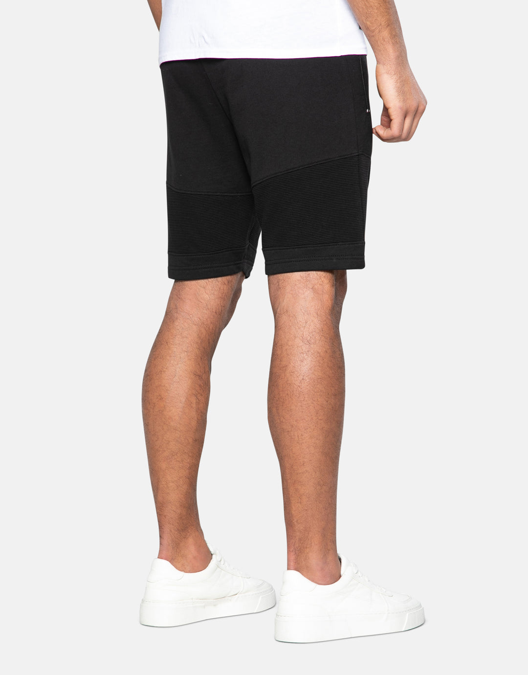 Black Ribbed Panel Fleece Shorts