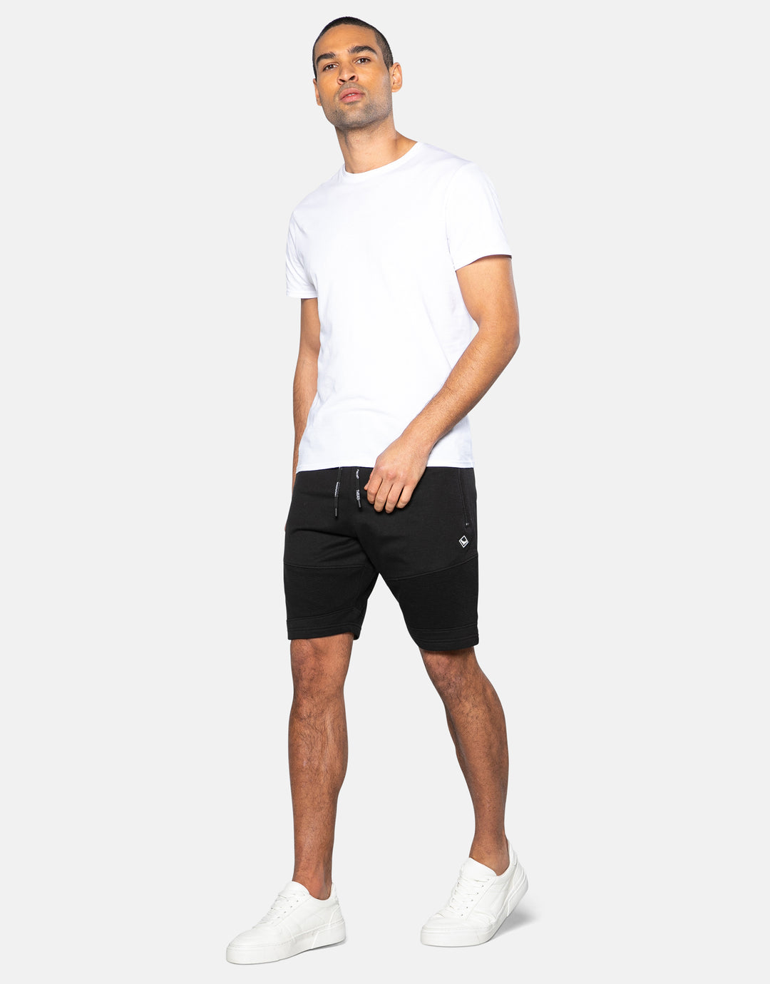 Black Ribbed Panel Fleece Shorts