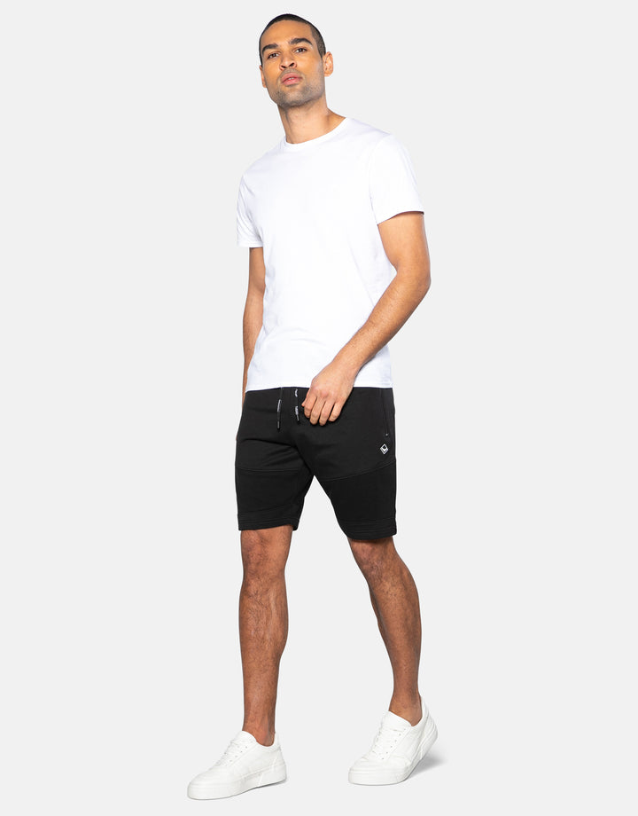 Black Ribbed Panel Fleece Shorts