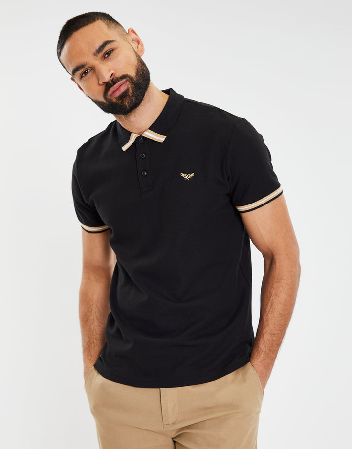 Black Rib Collar Classic Polo Shirt