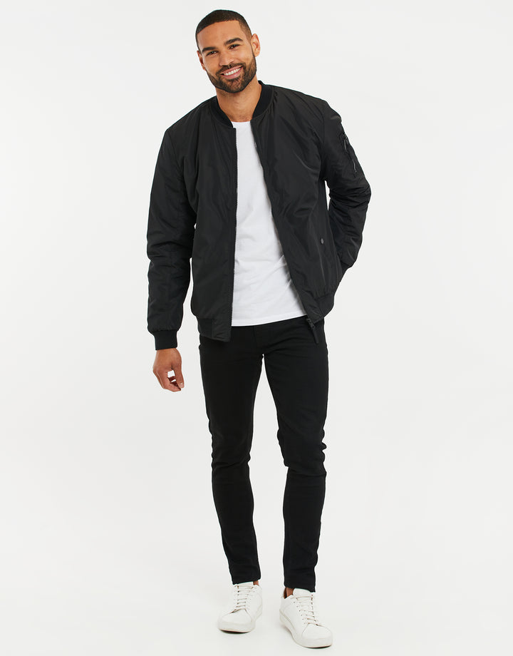 Black Sherpa Lined Bomber Jacket