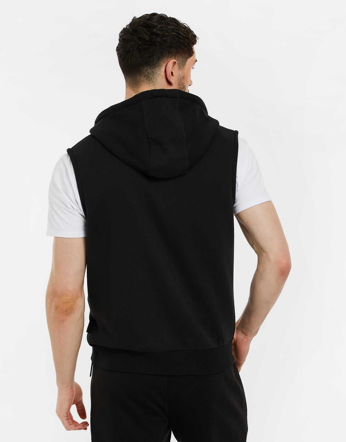 MONO B Hoodie Sleeveless Perforated Side Panels Hi-Lo Black