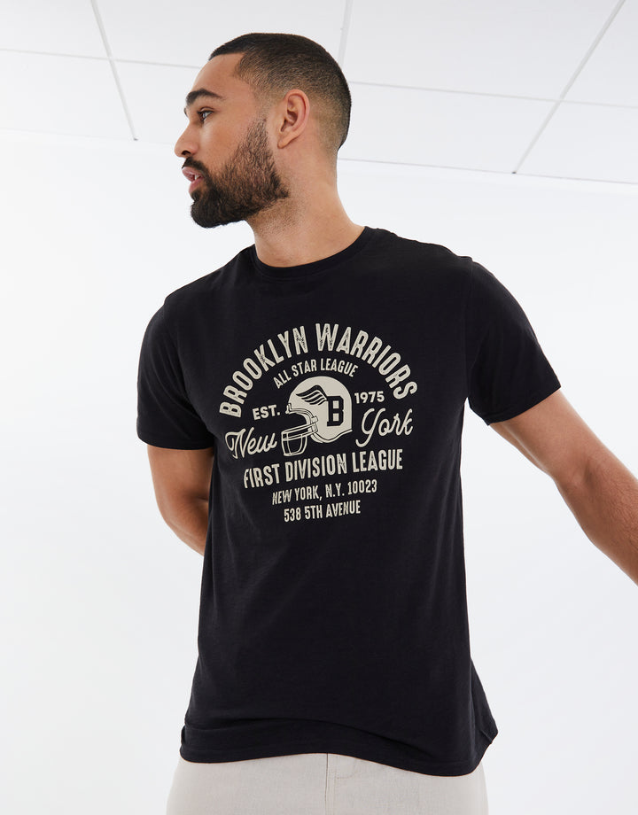 Black Slub Brooklyn Varsity T-Shirt