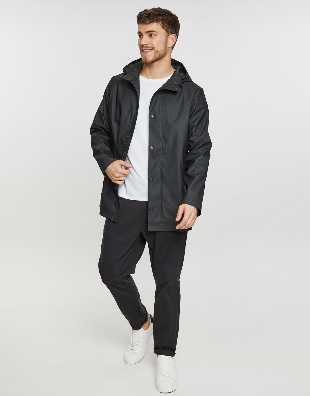 Black Hooded Showerproof Mac