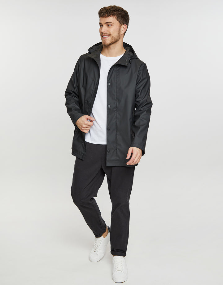 Black Hooded Showerproof Mac