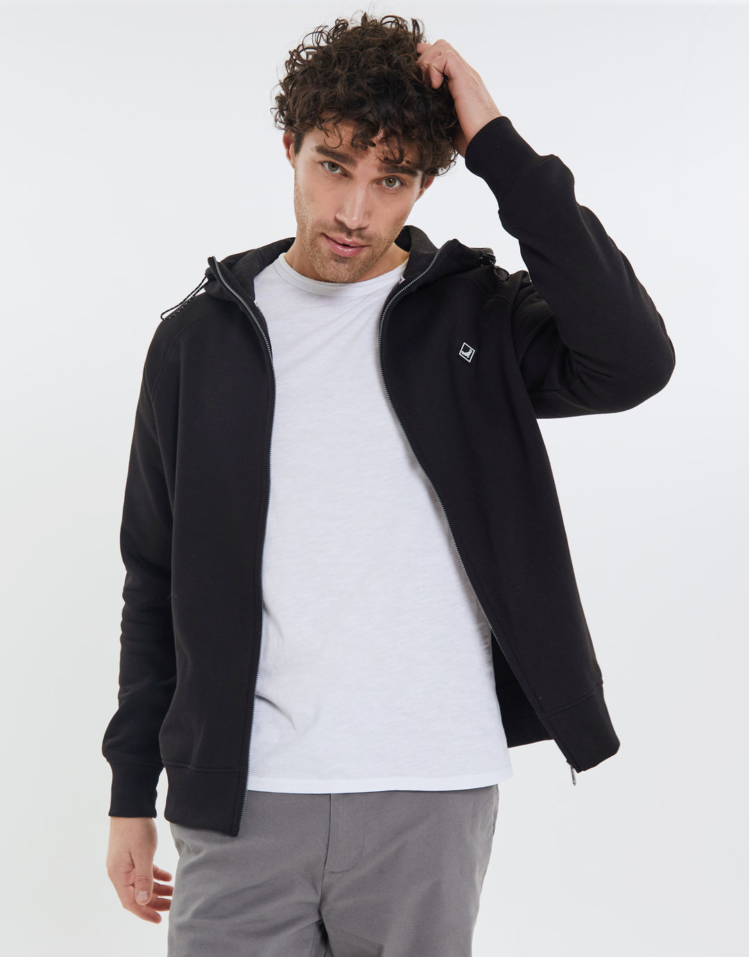 Threadbare Men's Black Sporty Snood Neck Zip Up Hoodie