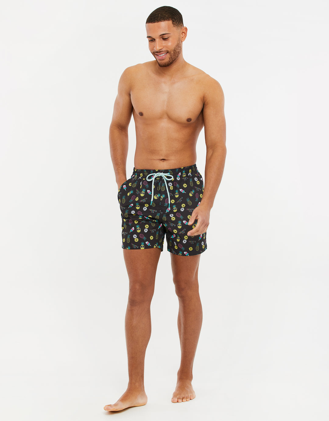 Black Summer Print Swim Shorts