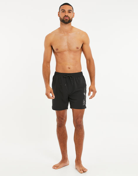 Men's Black Script Swim Shorts Swimwear – Threadbare