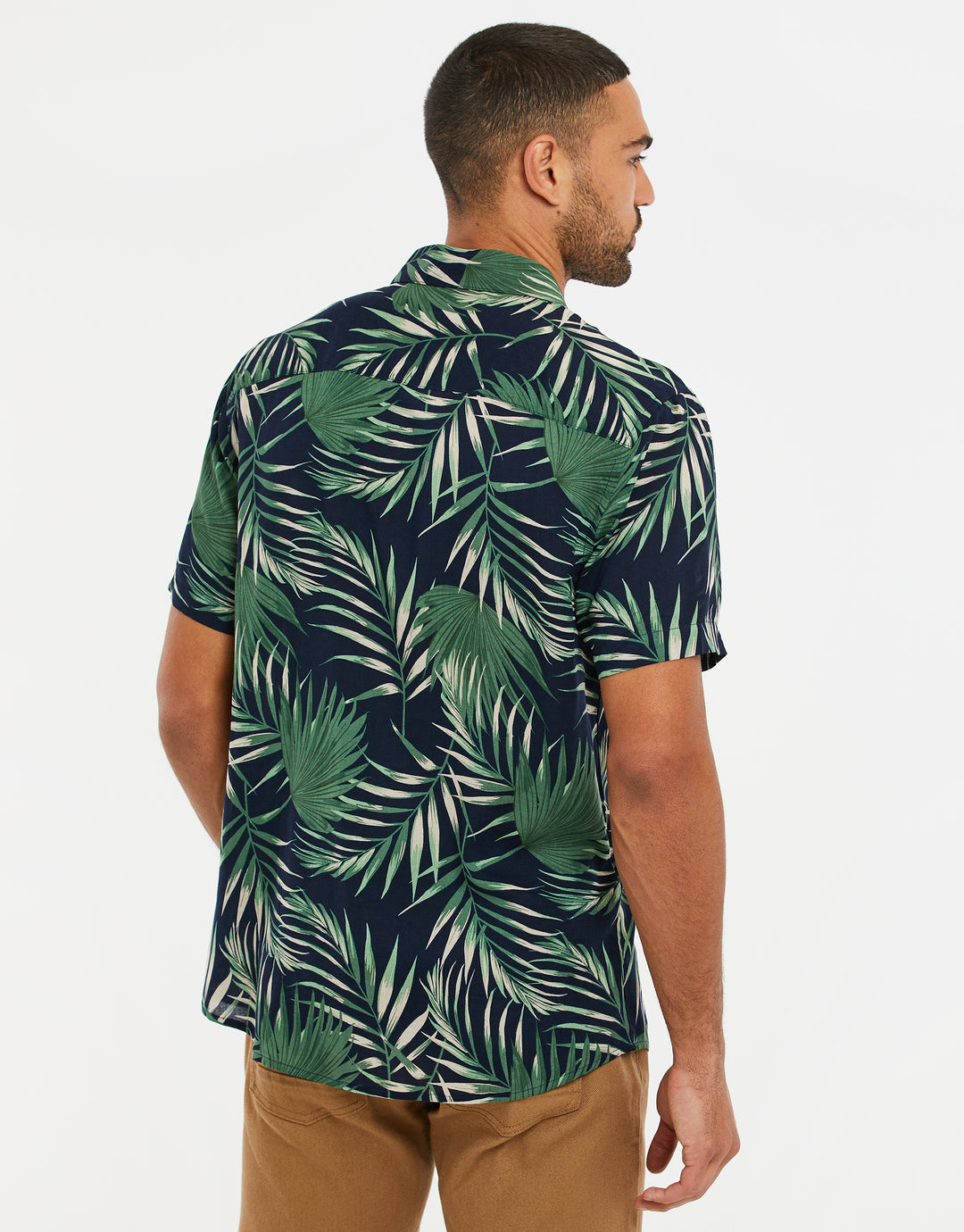 Black Palm Print Short Sleeve Shirt