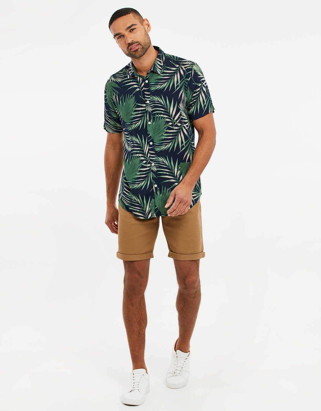 Black Palm Print Short Sleeve Shirt