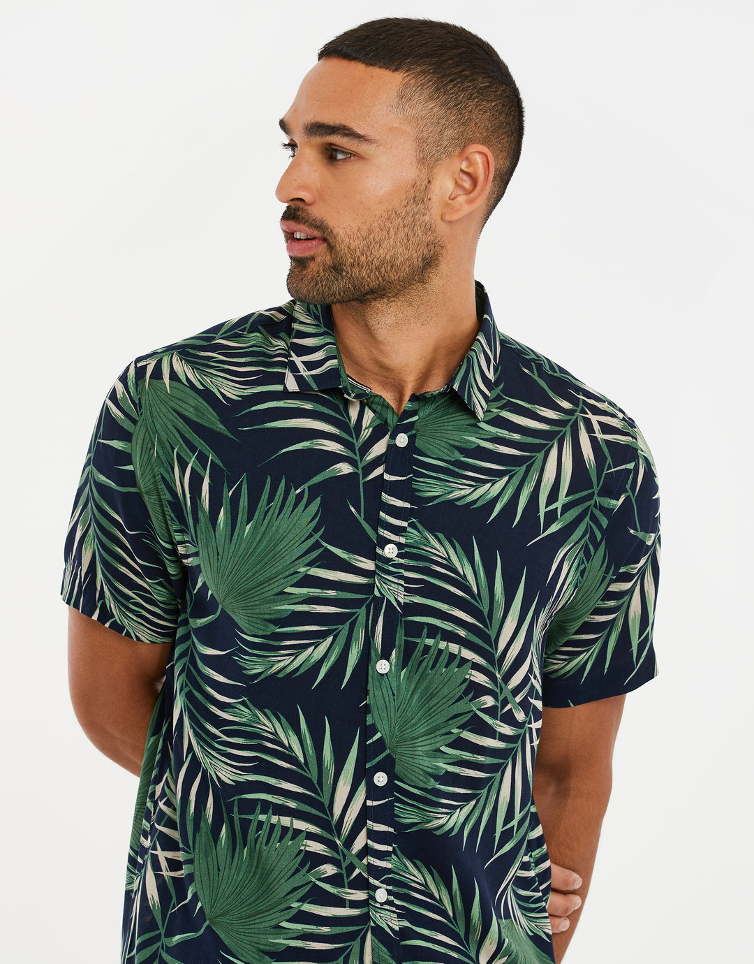 Black Palm Print Short Sleeve Shirt