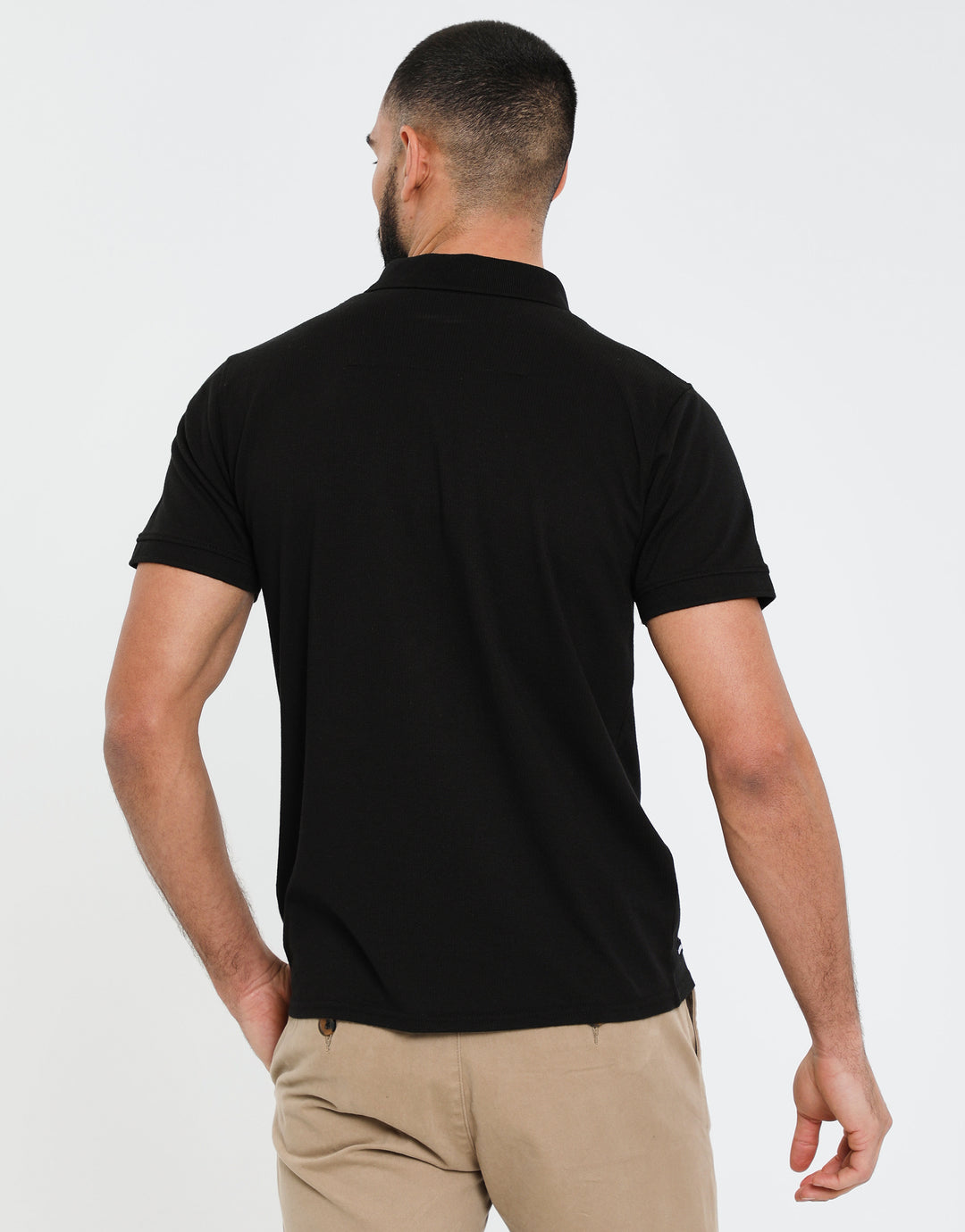 Black Waffle Zip Collar Polo Shirt