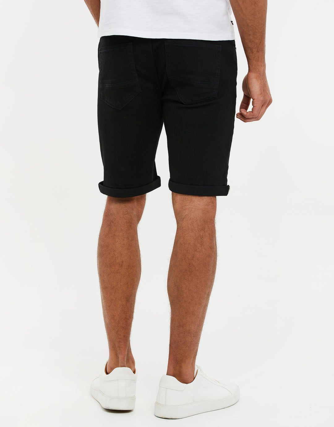 Black Wash Stretch Denim Shorts