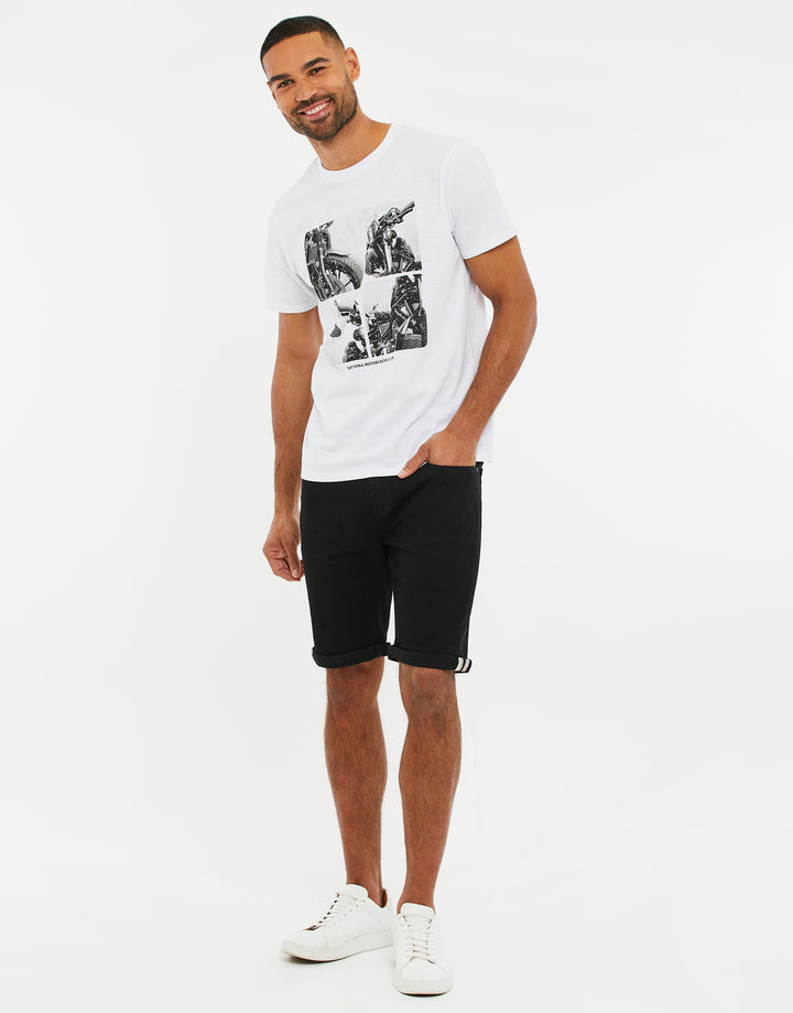 Black Wash Stretch Denim Shorts