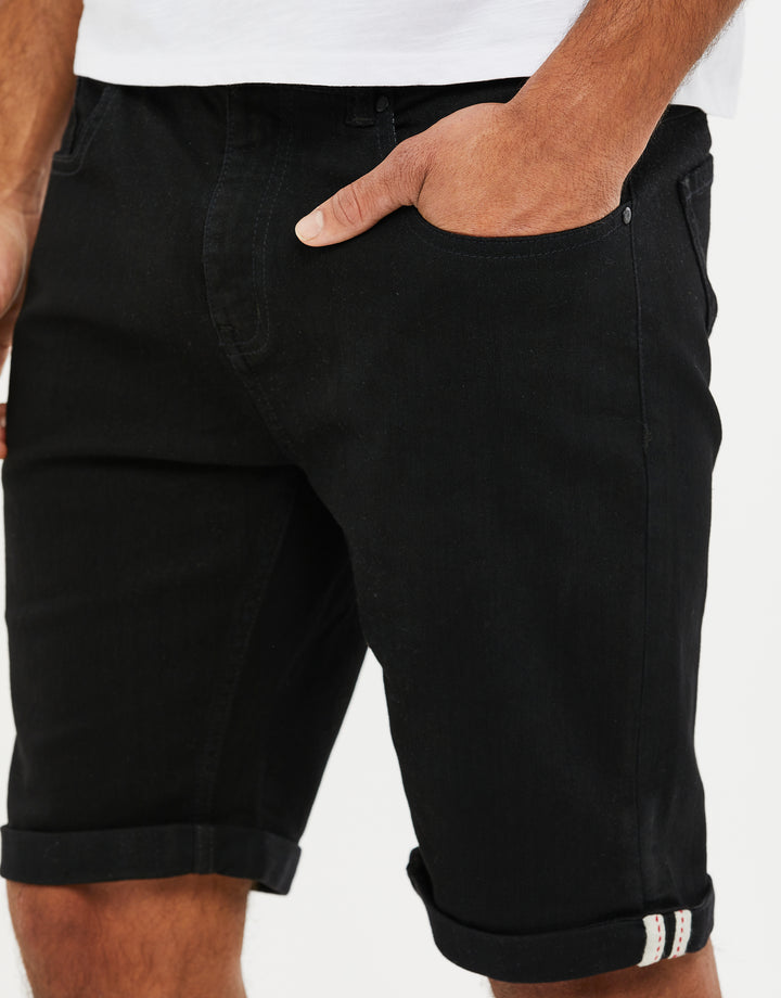 Black Wash Stretch Denim Shorts