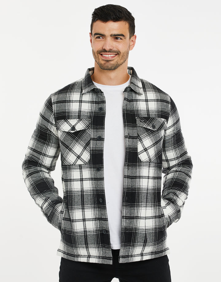 Black & White Check Borg Lined Long Sleeve Shirt